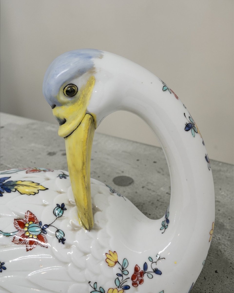 Samson - Coppia Di Cigni in Porcellana Policroma - Francia Inizio XX Secolo -photo-2